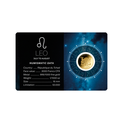 Zodiac Leo Coin Card 999/1000 1/1000oz - Gold Gift