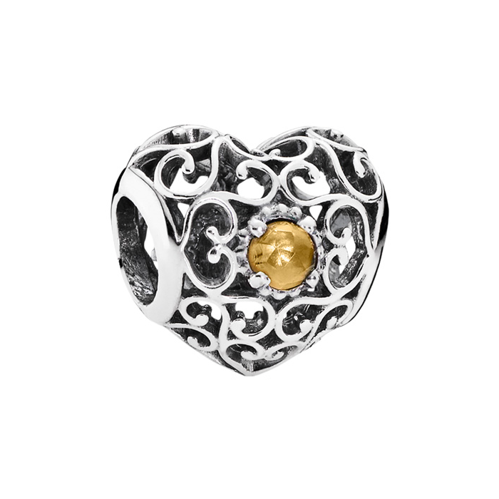 Pandora Charm - 925 Signature Citrine Heart 1.5g Preowned