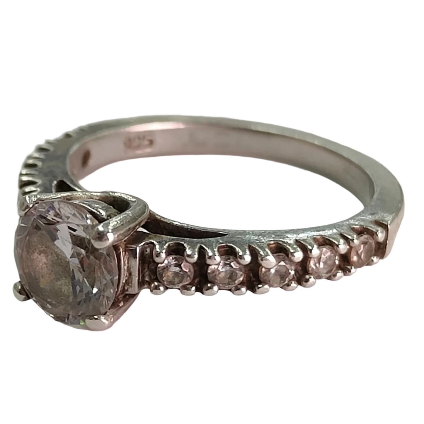 925 Silver Eternity Solitare Ring 3.9g Preowned