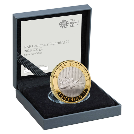 2018 RAF Centenary F-35 Lightning II UK £2 Silver Proof Coin Preowned