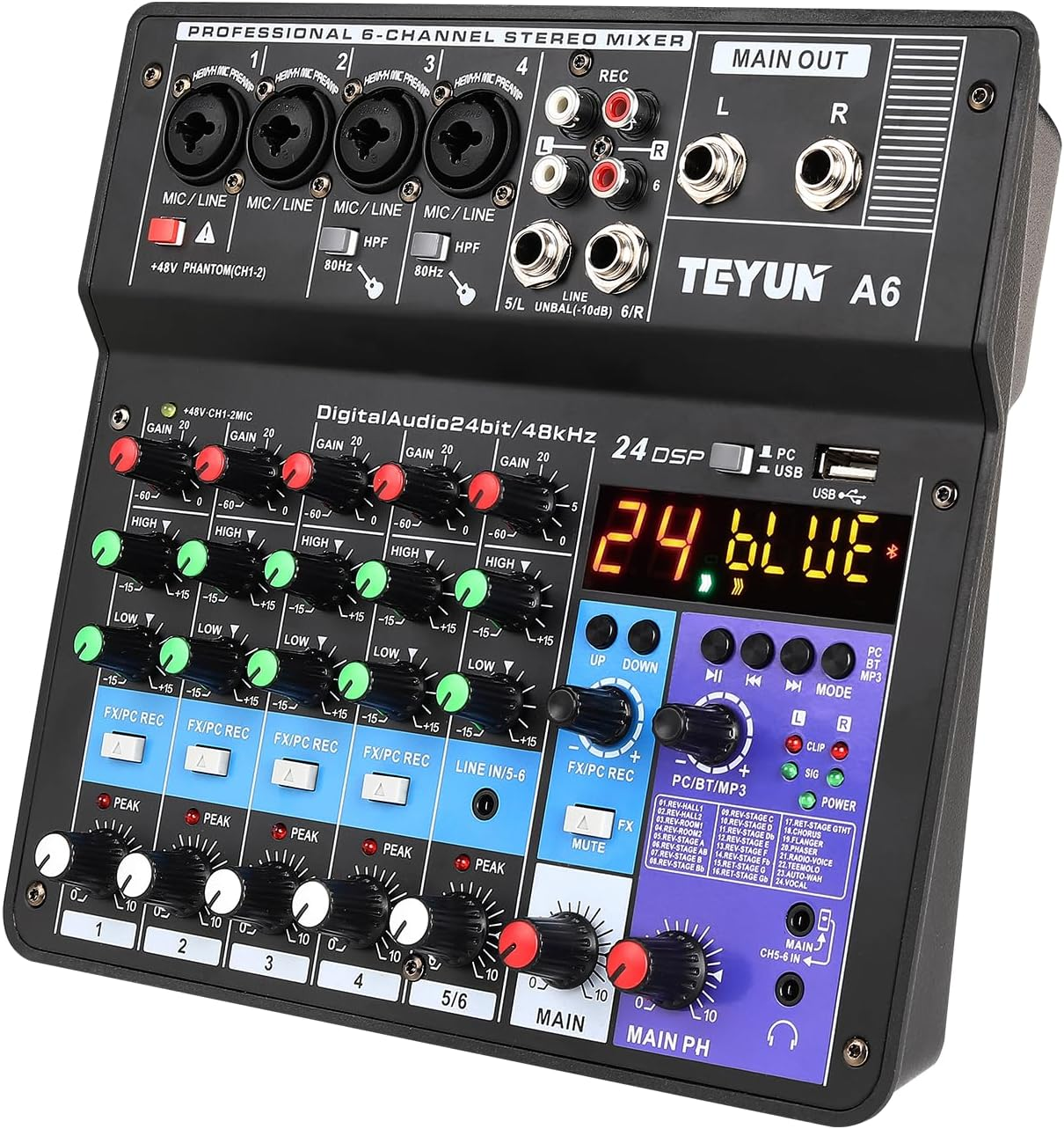 TEYUN 6 Channel Professional Portable Mixer Grade B Preowned