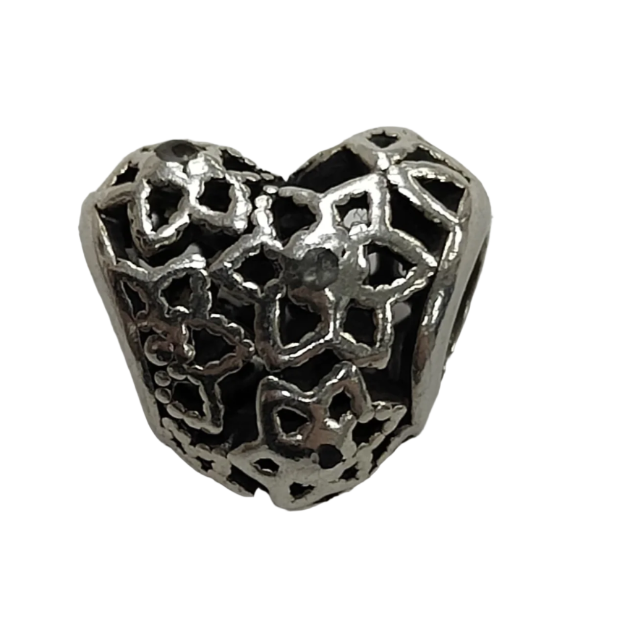 925 Silver Flower Heart Charm 1.5g Preowned