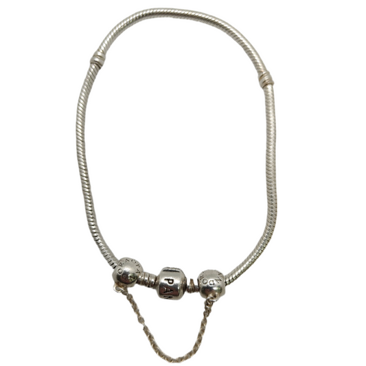 925 Silver Pandora Bracelet With Saftey Chain 22.7g Preowned
