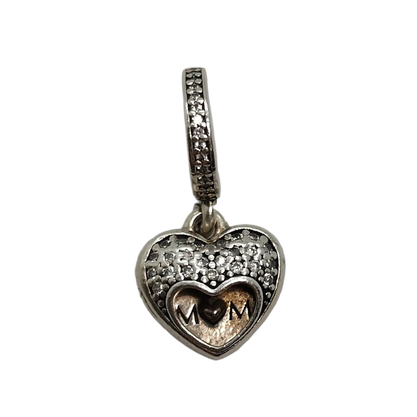 Pandora Charm - 925 I Love My Mom Cubic Zirconia Heart 3.4g Preowned
