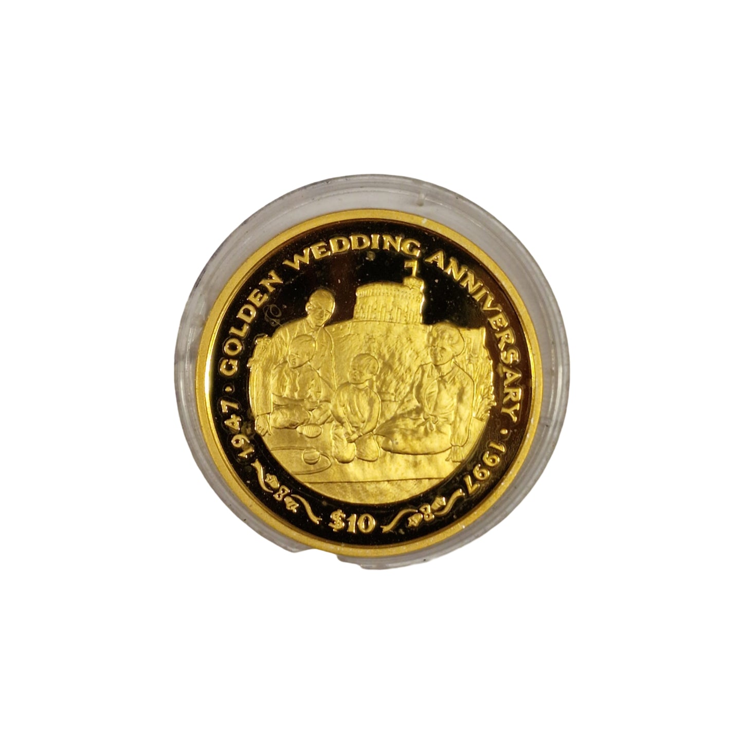 Republic Of Liberia "10 Dollar" Golden Wedding 1997 Coin Preowned