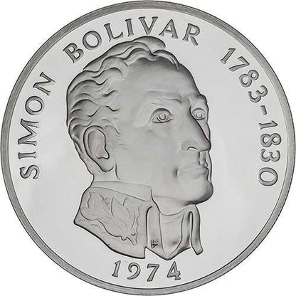 1974 Panama 20 Balboas Simón Bolívar Coin 129.59g 925 Silver Proof