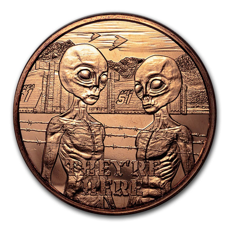 1 oz Copper Round Area 51 "They're Here"